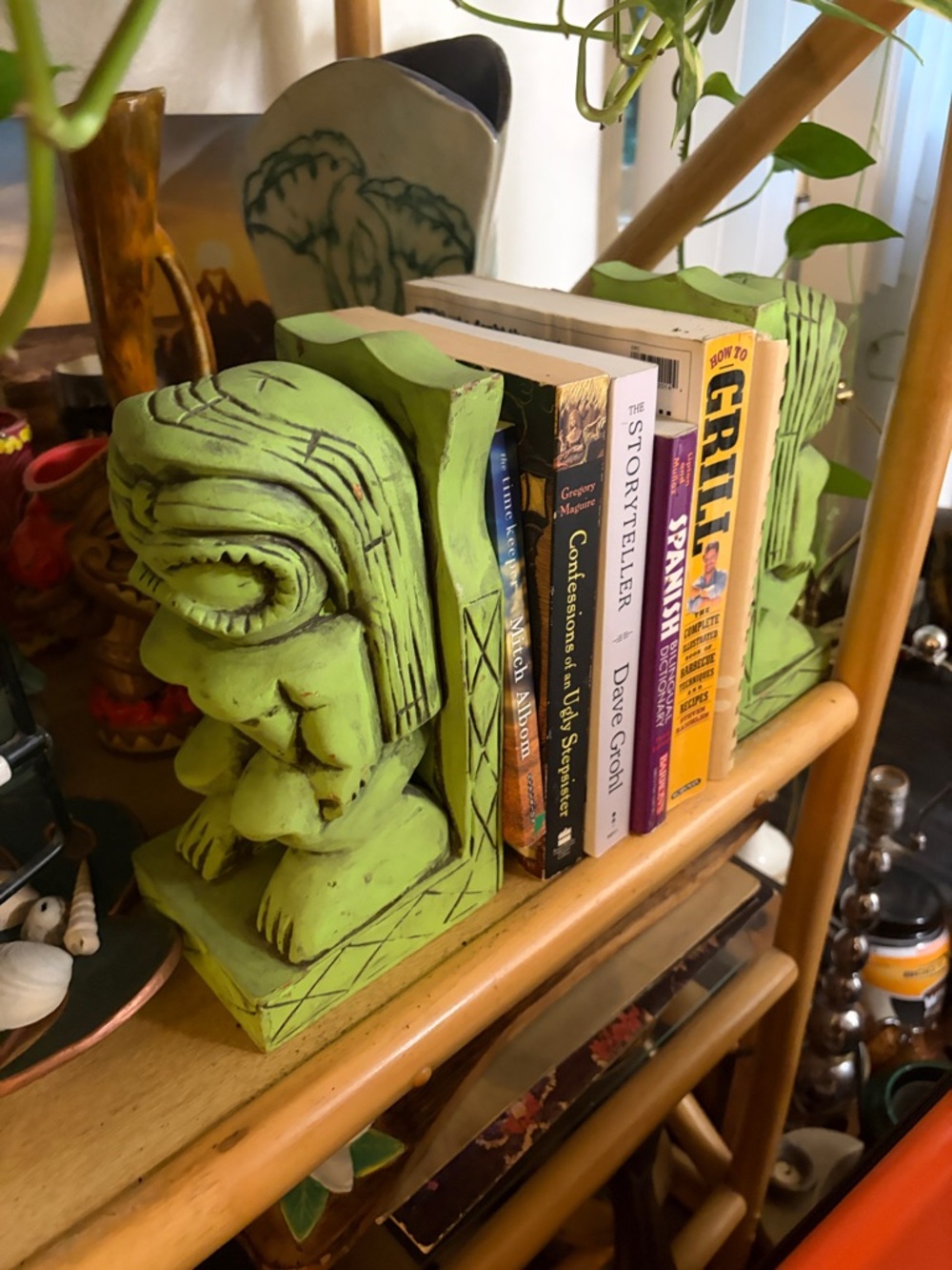 Bright Lime Green Tiki Bookends - Set of 2